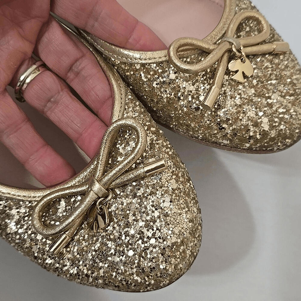Kate Spade Willa Gold Glitter Flats Sz 9.5M - Picture 4 of 6